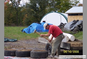 Sand is pounded into tires