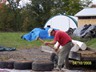 Sand is pounded into tires